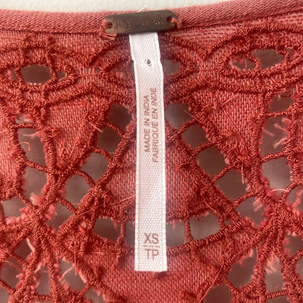 Free People Orange  Oversized Long Sleeve Lace Top Sz XS - Picture 6 of 6